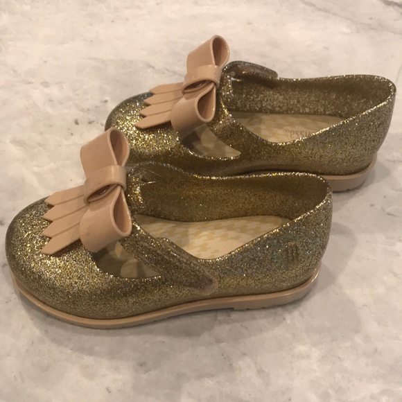 Mini Melissa size 7 gold glitter Mary Janes - Picture 4 of 5